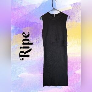Ripe Womens Maternity Layered Nursing Flap Black Knit Dress Sz S Mock Neck Midi